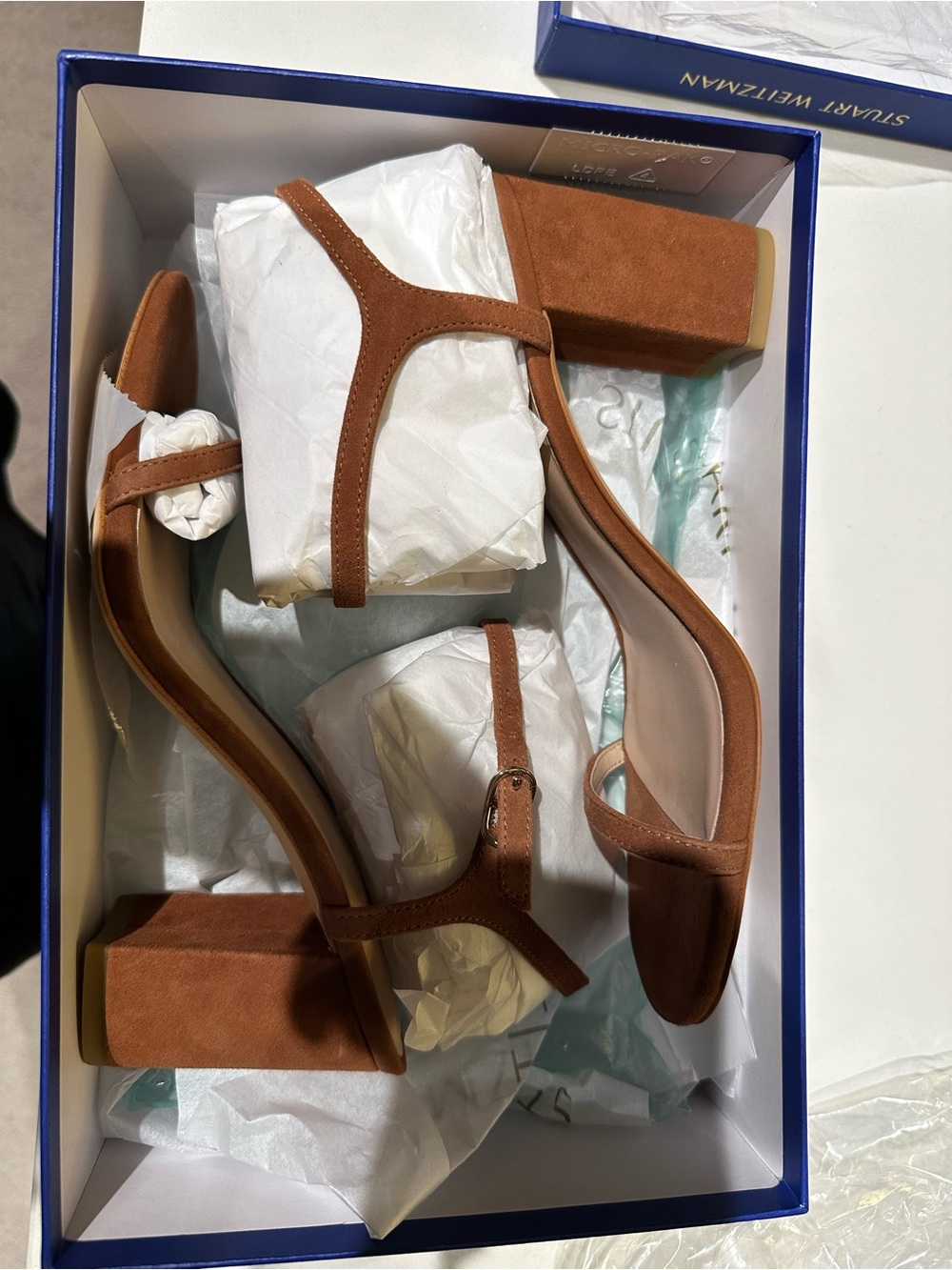 Stuart Weitzman Cognac Suede Block Heel Sandal